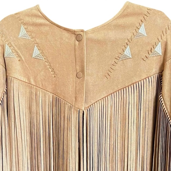 NEW blue b Light Brown Faux Suede Allover Fringe Embroidered Western Jacket S - Picture 3 of 5